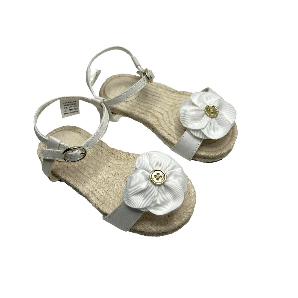 Janie and Jack Toddler Girls Sandals Size 6 White Flower Jute Espadrille